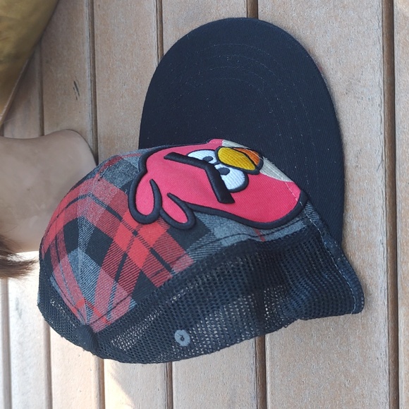 Angry Birds Red Black Plaid Trucker Mesh Snapback Hat Cap - Picture 5 of 9